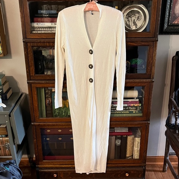 Anthropologie Rue and Willow Cream Ribbed Maxi Cardigan - Picture 3 of 16